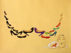 Туфельки разлетаются с выставки Дали. Иллюстрация к авторской сказке &laquo;Летающие туфельки&raquo;. 2011. Бумага, тушь, акрил. 42х60